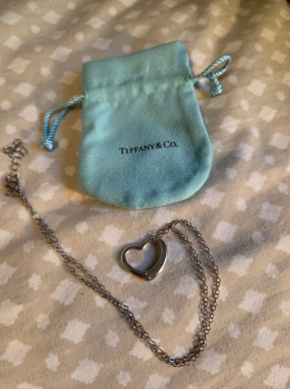 Tiffany & Co. Silver Open Heart Pendant & Tiffany Blue Pouch